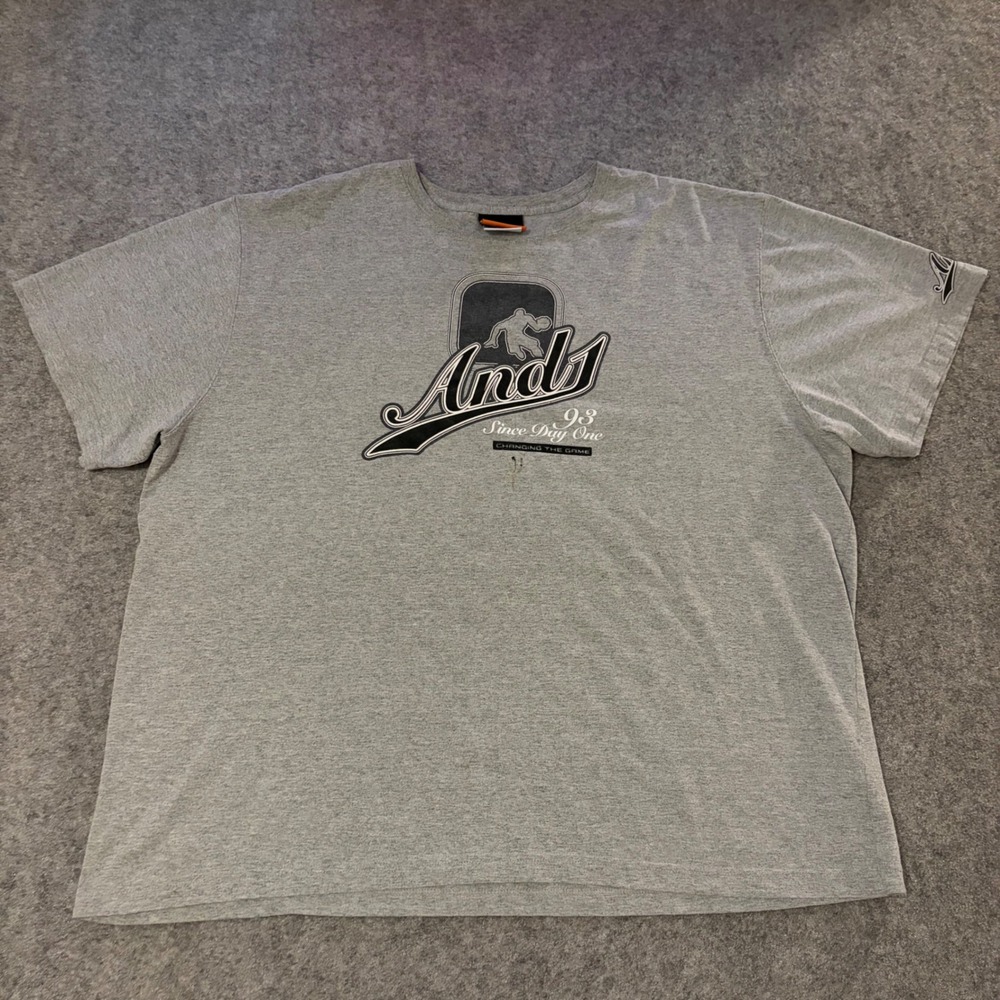 AND1 T-Shirt Mens 2XL Grey Street Basketball Graphic Tee‎ Y2K Short Sleeve